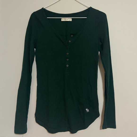 Abercrombie & Fitch Green Waffle Tee long sleeve (M) - Picture 2 of 7